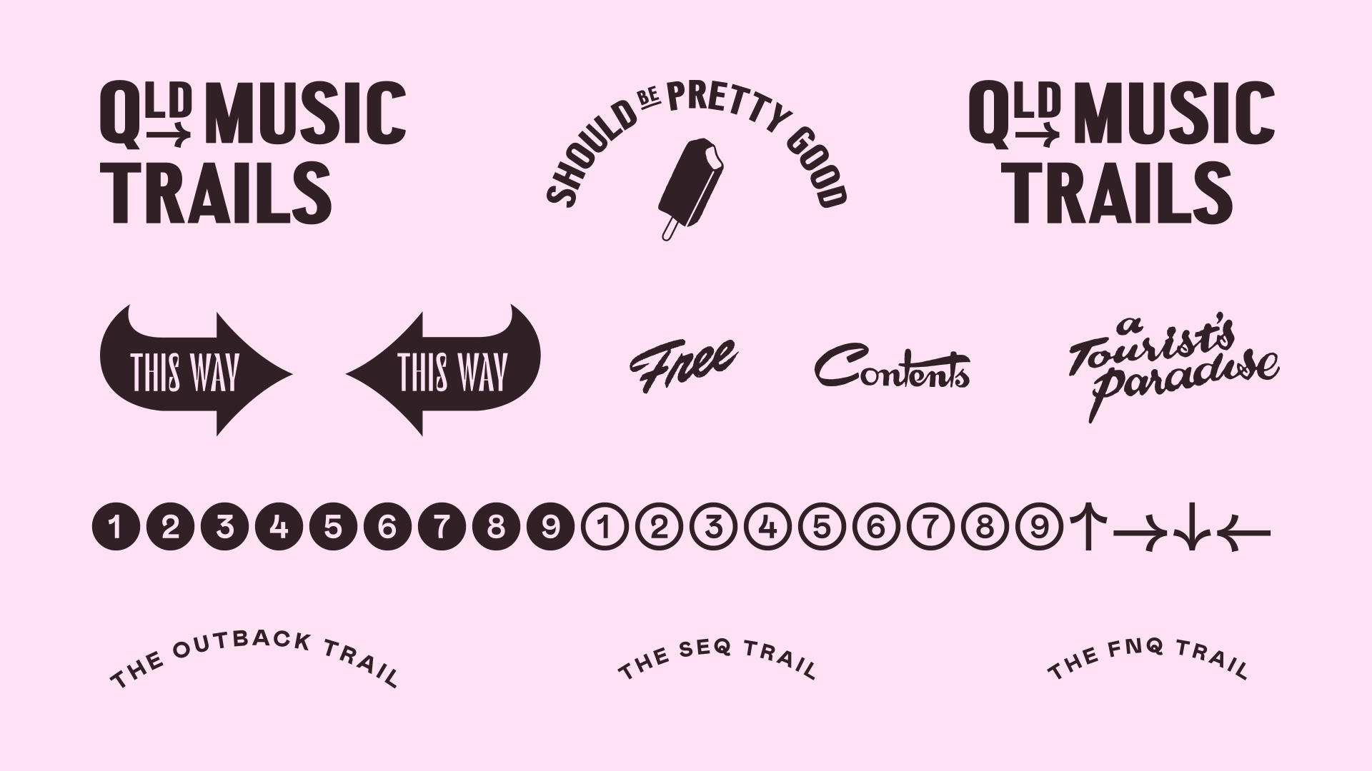 Trails brand elements including logos, tagline, typography and graphics