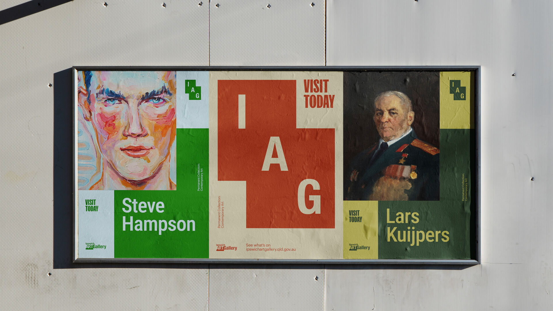 Structured, contemporary posters designed for the Ipswich Art Gallery brand