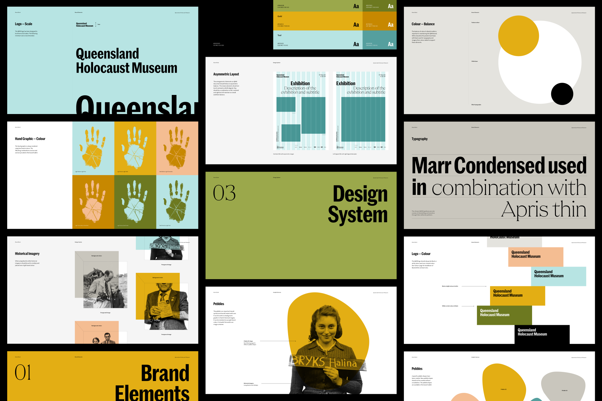 Examples of pages from the brand identity styleguide