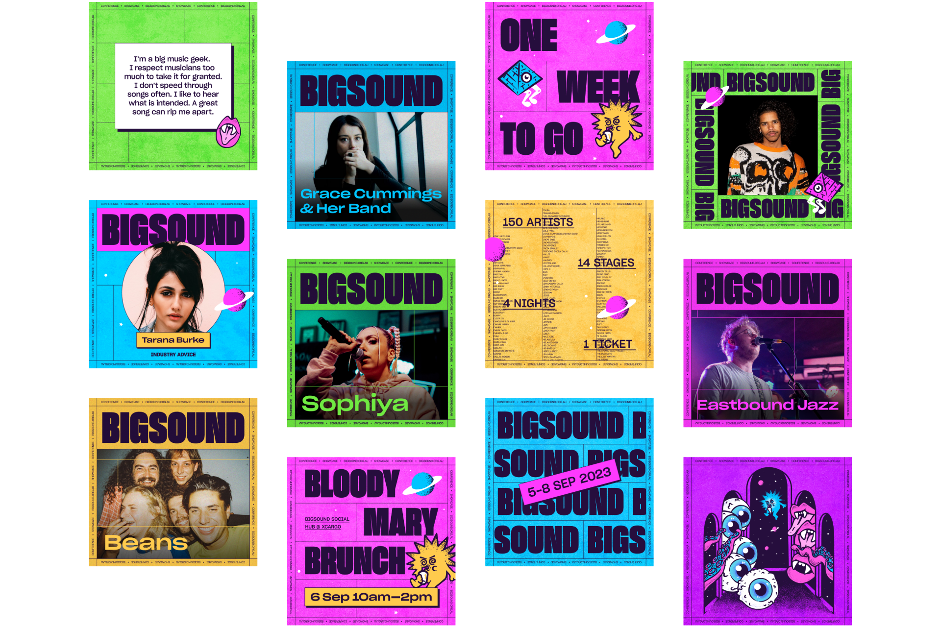 Collection of social media posts we designed for Bigsound 2023
