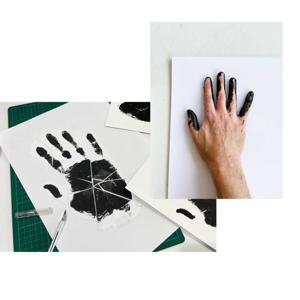 Process photo of how the hand illustration was created for the Queensland Holocaust Museum brand.