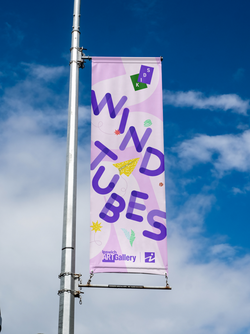 Illustrative flag banner designed for the Wind Tubes kids exhibition